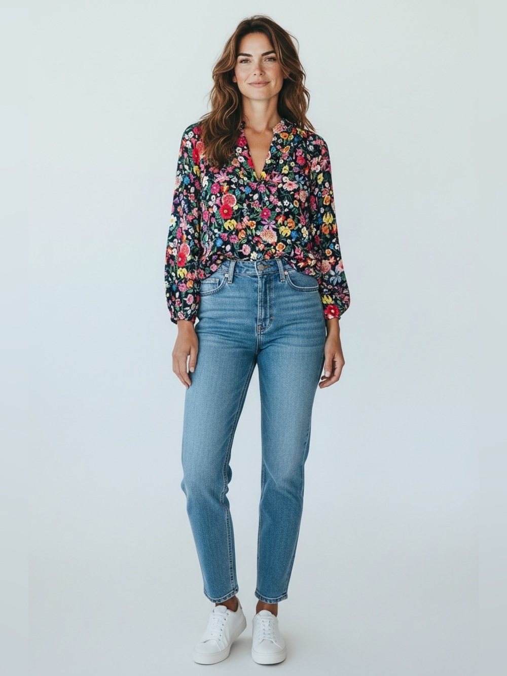 Badgley Mischka Floral Print V-Neck Women’s Top Size Medium NWT
